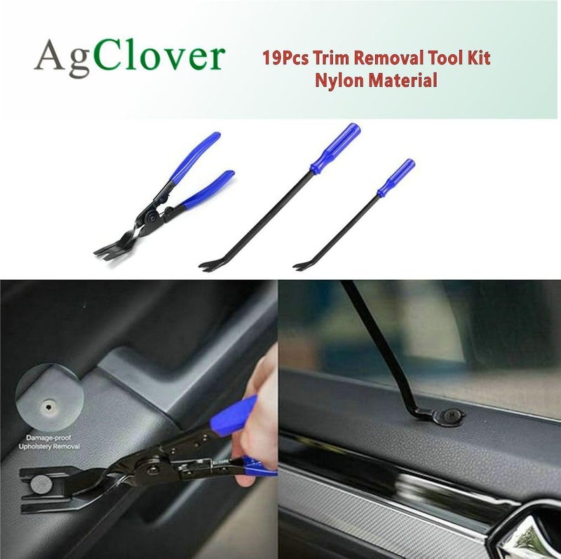 AgClover 19 Pcs Trim Removal Tool Set, Car Panel Door Audio Trim Removal Tool Kit for Automotive Auto Clip Pliers Fastener Remover Nylon Tool Set - Image 5